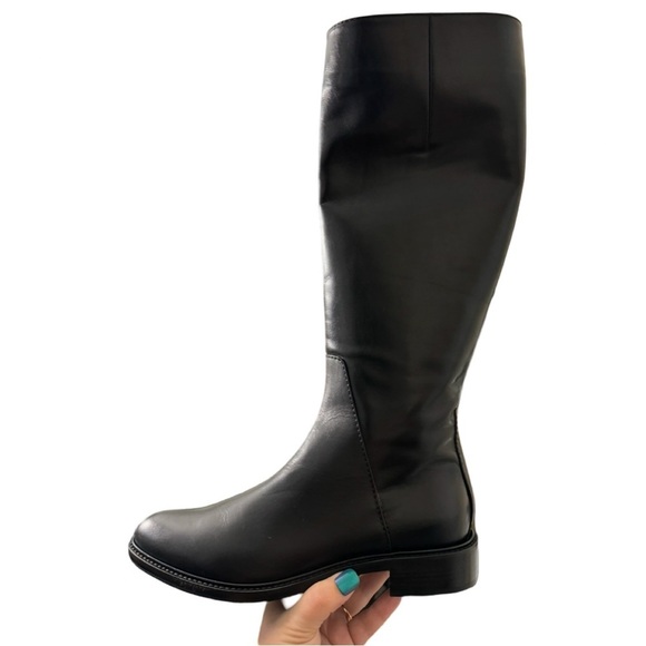 Aquatalia Size 7 Italian Leather Tall Riding Boots In Black Side Zip Equestrian - Picture 1 of 15